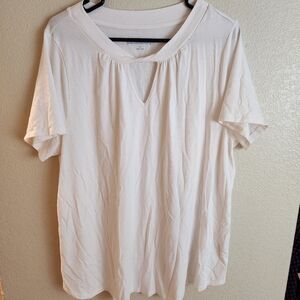 Soft Surroundings 1X White Pima Cotton Front Twist Keyhole Top Shirt